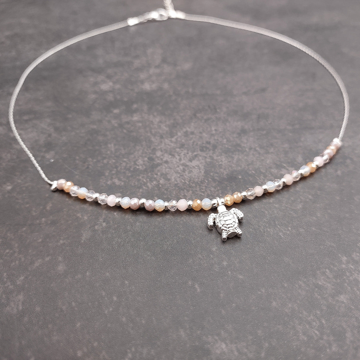 Sea Turtle Charm Necklace Pink Purple Orange Beads Silver Color (approx. 14+ inches AROUND) Sea Turtle Necklace Jewelry for seaside wear!