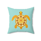 Blue And Yellow Faux Suede Pillow, Coastal Home Decor, Boho Accent Cushion, Beach House Accent, Sea Turtle Decor