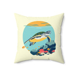 Swimming Sea Turtle Faux Suede Pillow, Coastal Home Decor, Boho Accent Cushion, Beach House Accent, Sea Turtle Decor