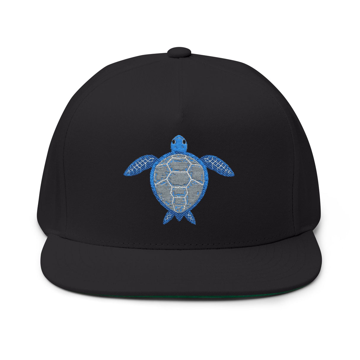Blue Sea Turtle Profile Embroidered Flat Bill Cap