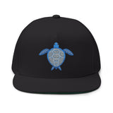 Blue Sea Turtle Profile Embroidered Flat Bill Cap
