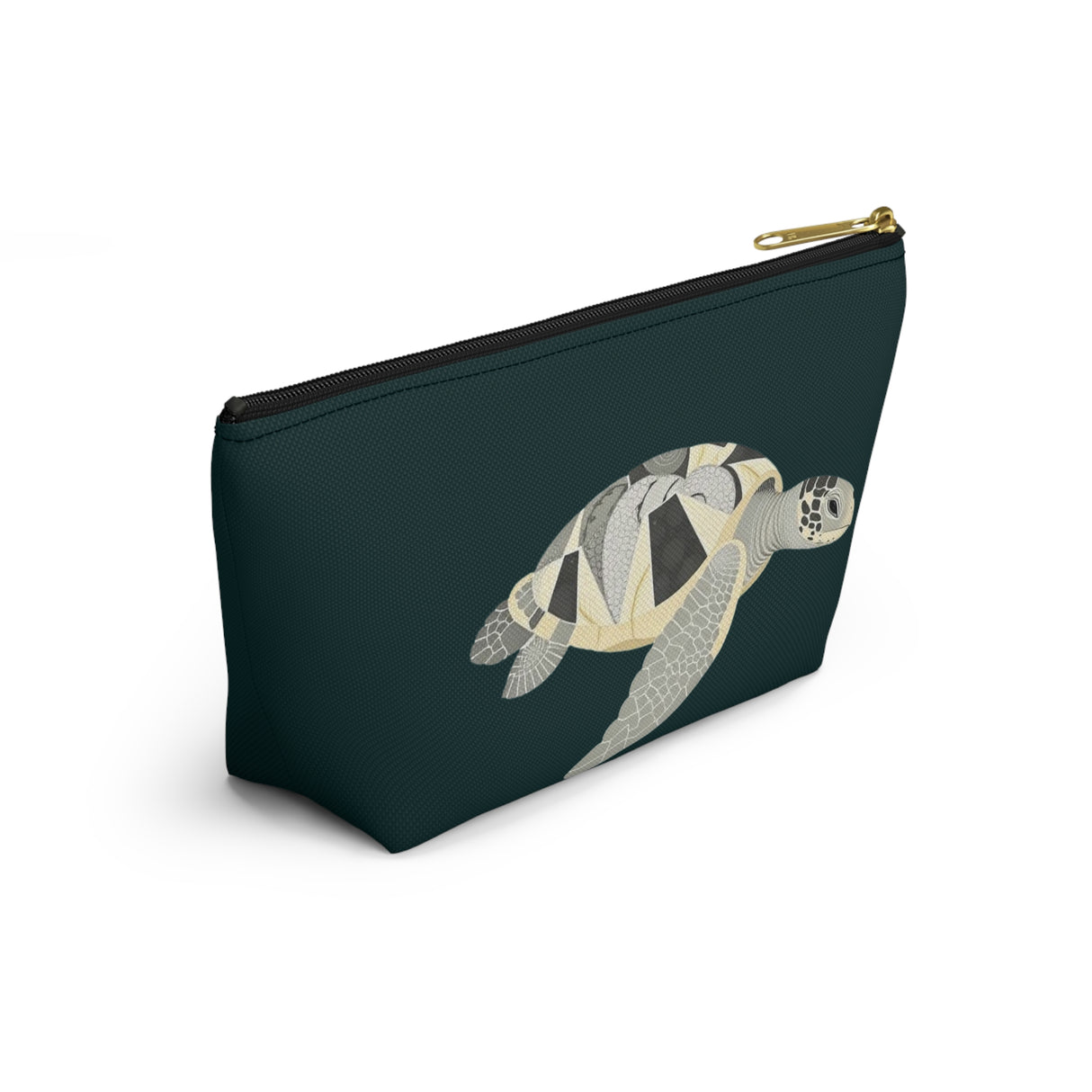 Dark Teal Collage Sea Turtle Print Accessory Pouch