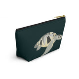 Dark Teal Collage Sea Turtle Print Accessory Pouch