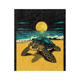 Black Gold Teal Sea Turtle-Themed Velveteen Microfiber Blanket - 3 Sizes