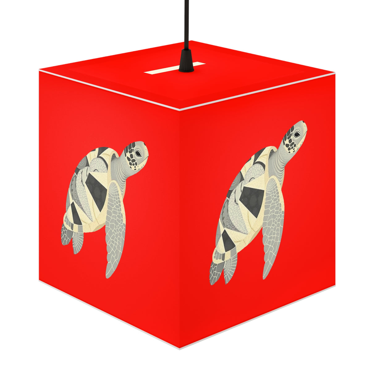 Red Collage Sea Turtle Geometric Light Cube Lamp