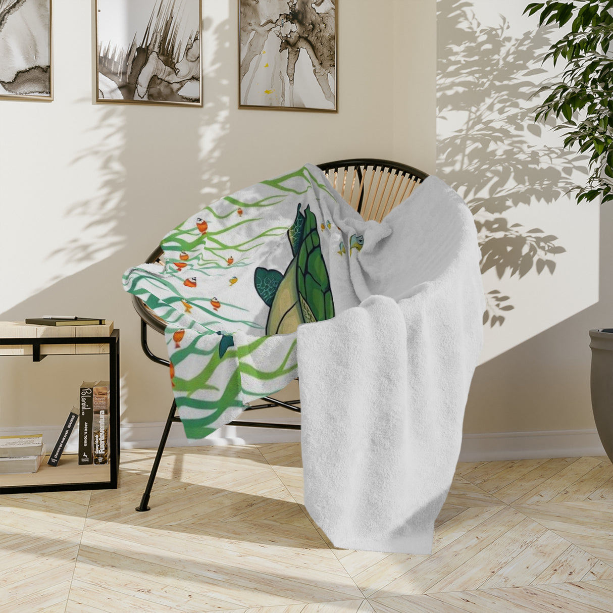 Green Sea Turtle in The Grass -Themed Velveteen Microfiber Blanket - 3 Sizes
