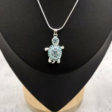 Aqua Rhinestone Sea Turtle Pendant Necklace (approx. 16+ inches AROUND) Teal Sea Turtle Jewelry a gift for ocean & sea turtle enthusiast!
