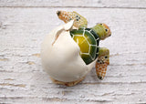 Green Baby Sea Turtle Hatching Figure (1 turtle approx. 3+ inches) Green Painted Resin Baby Turtle Egg Figure for coastal home décor!