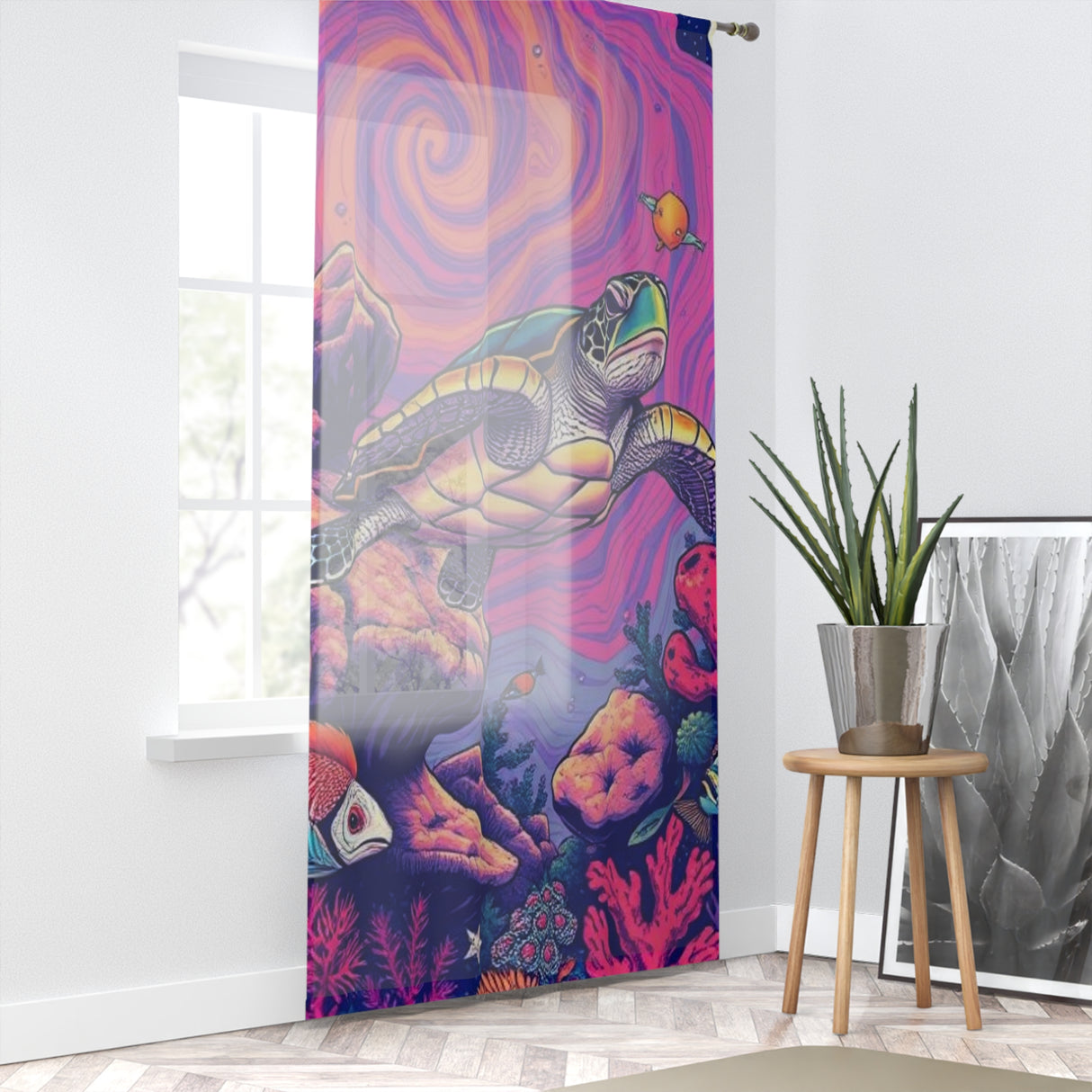 Trippy Space Sea Turtle Window Curtain