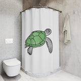 Halftone Sea Turtle Shower Curtains - Coastal Bathroom Decor