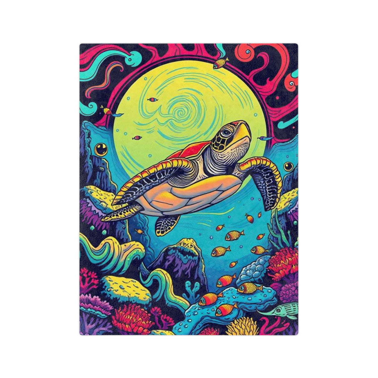Psychedelic Sea Turtle-Themed Velveteen Microfiber Blanket - 3 Sizes