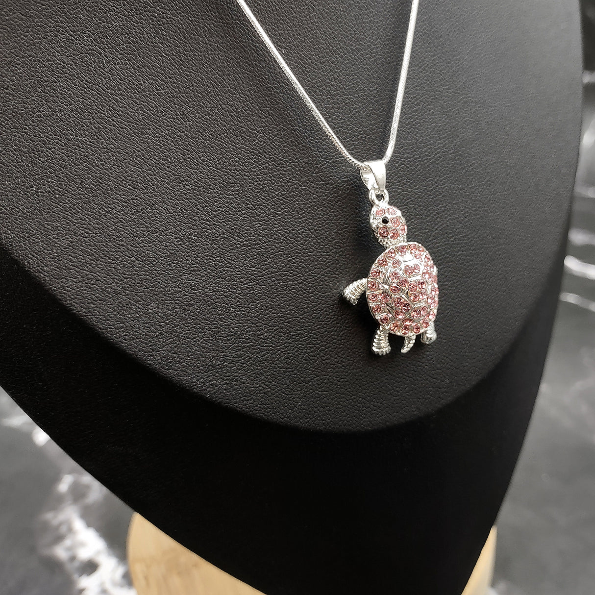 Pink Sea Turtle Necklace Silver Rhinestone Pendant (approx. 16+ inches AROUND) Colorful Sea Turtle Jewelry a gift for ocean life enthusiast!
