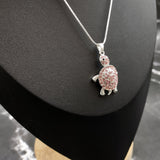 Pink Sea Turtle Necklace Silver Rhinestone Pendant (approx. 16+ inches AROUND) Colorful Sea Turtle Jewelry a gift for ocean life enthusiast!