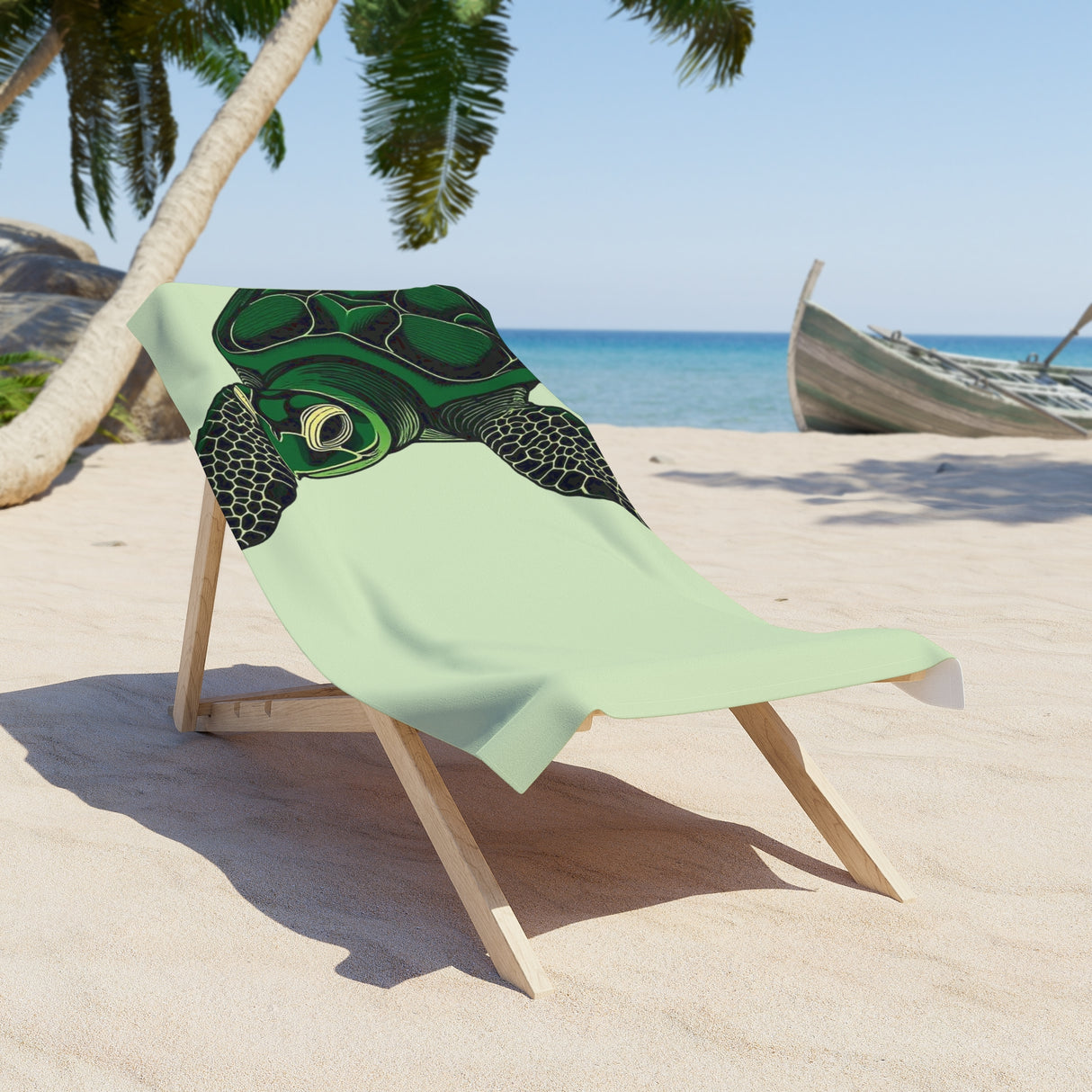 Green Peaking Sea Turtle Beach Towel