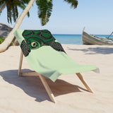 Green Peaking Sea Turtle Beach Towel