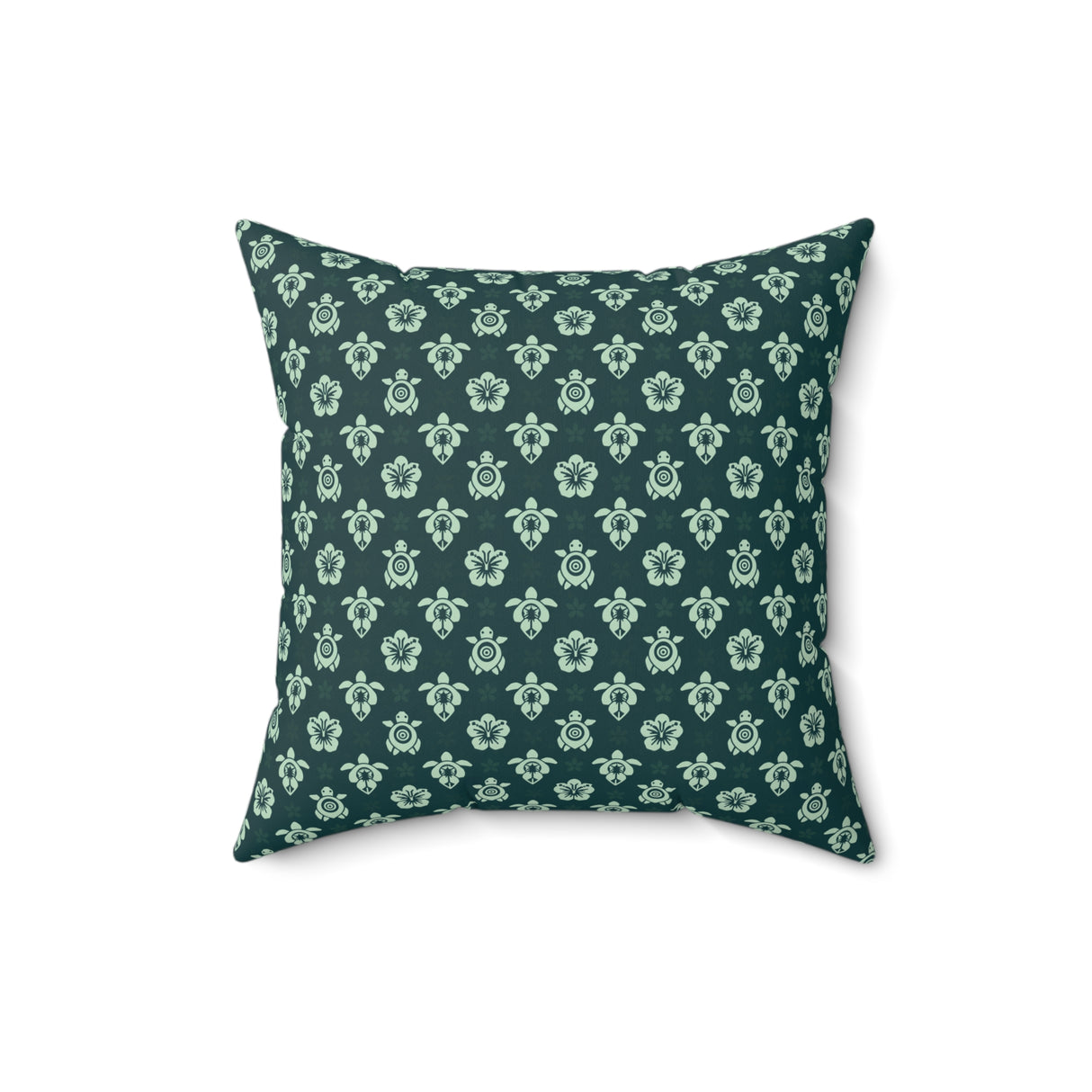 Teal and Black Tropical Pattern Sea Turtle Faux Suede Pillow - 4 sizes