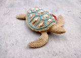 Sandy Sea Turtle Figure With Seashells Net Starfish (1 turtle approx. 5+ inches) Sand Texture Resin Cast Sea Turtle Figure for home decor!
