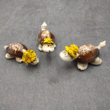 Cowrie Shell Sea Turtle Figurines Yellow Hat (3 figures approx. 2+ inches) Cute Cowrie Seashell Sea Turtles for gifts decor & display!