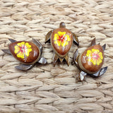 Wooden Sea Turtle Magnet Yellow Hibiscus Flower (1 magnet approx. 2+ inches) Wood Sea Turtle Magnet gift for fridges cabinets doors!