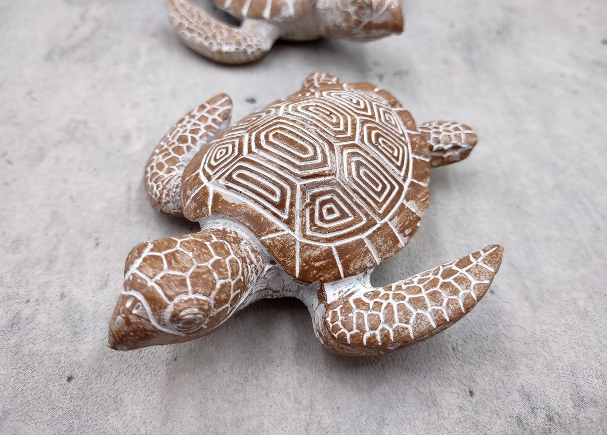 Brown Sea Turtle Figurine Weathered Resin (1 turtle approx. 3.75+ inches) Brown White Sea Turtle Statue for beach home decor & display!