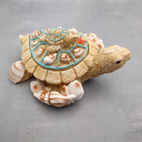 Sandy Sea Turtle With Baby Trinket Box (1 ring box approx. 4+ inches) Sandy Shell Resin Sea Turtle Keepsake Box for coastal home décor!