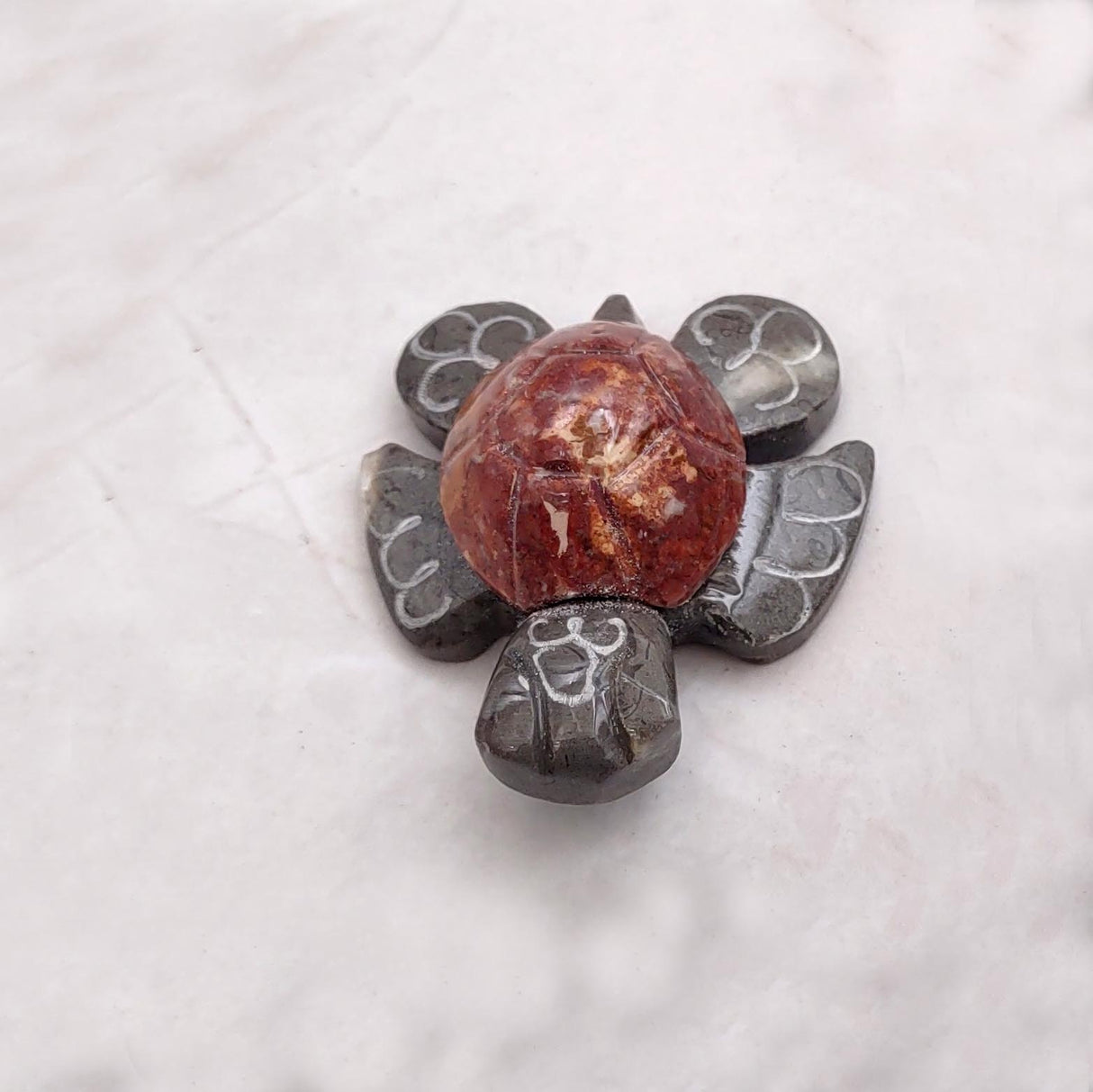 Natural Marble Stone Grey Sea Turtle (1 stone figure approx. 2+ inches) Carved Marble Turtle Figurine for coastal home décor & display!