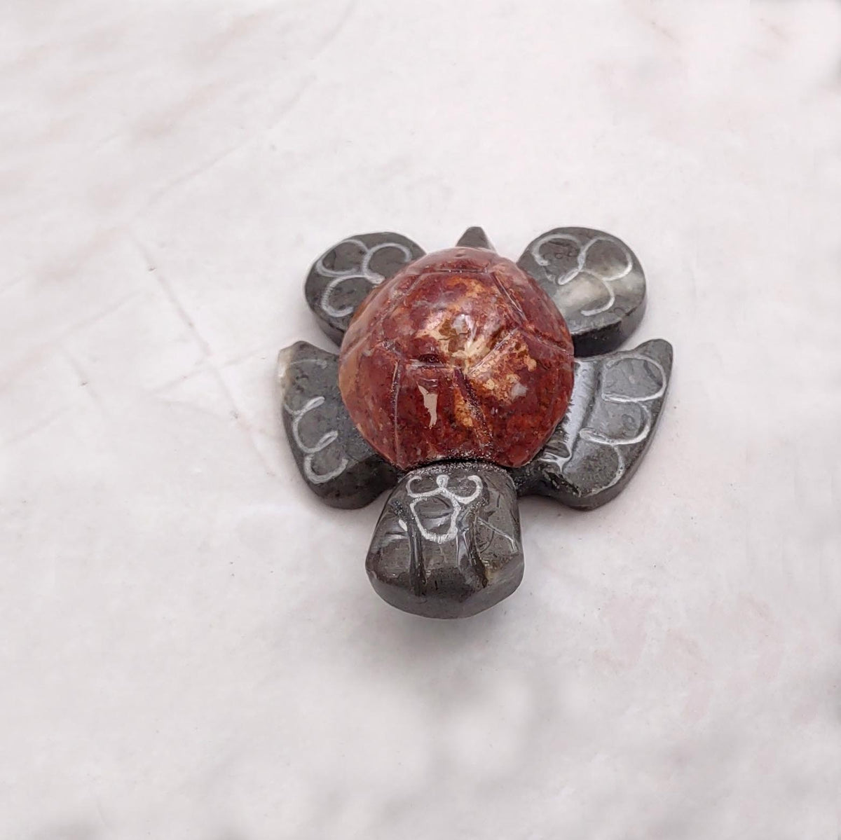 Natural Marble Stone Grey Sea Turtle (1 stone figure approx. 2+ inches) Carved Marble Turtle Figurine for coastal home décor & display!