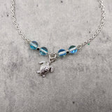 Sea Turtle Anklet Aqua Blue Beads Silver Color (approx. 9+ inches AROUND) Cute Blue Sea Turtle Charm Anklet for any beachy outfit!