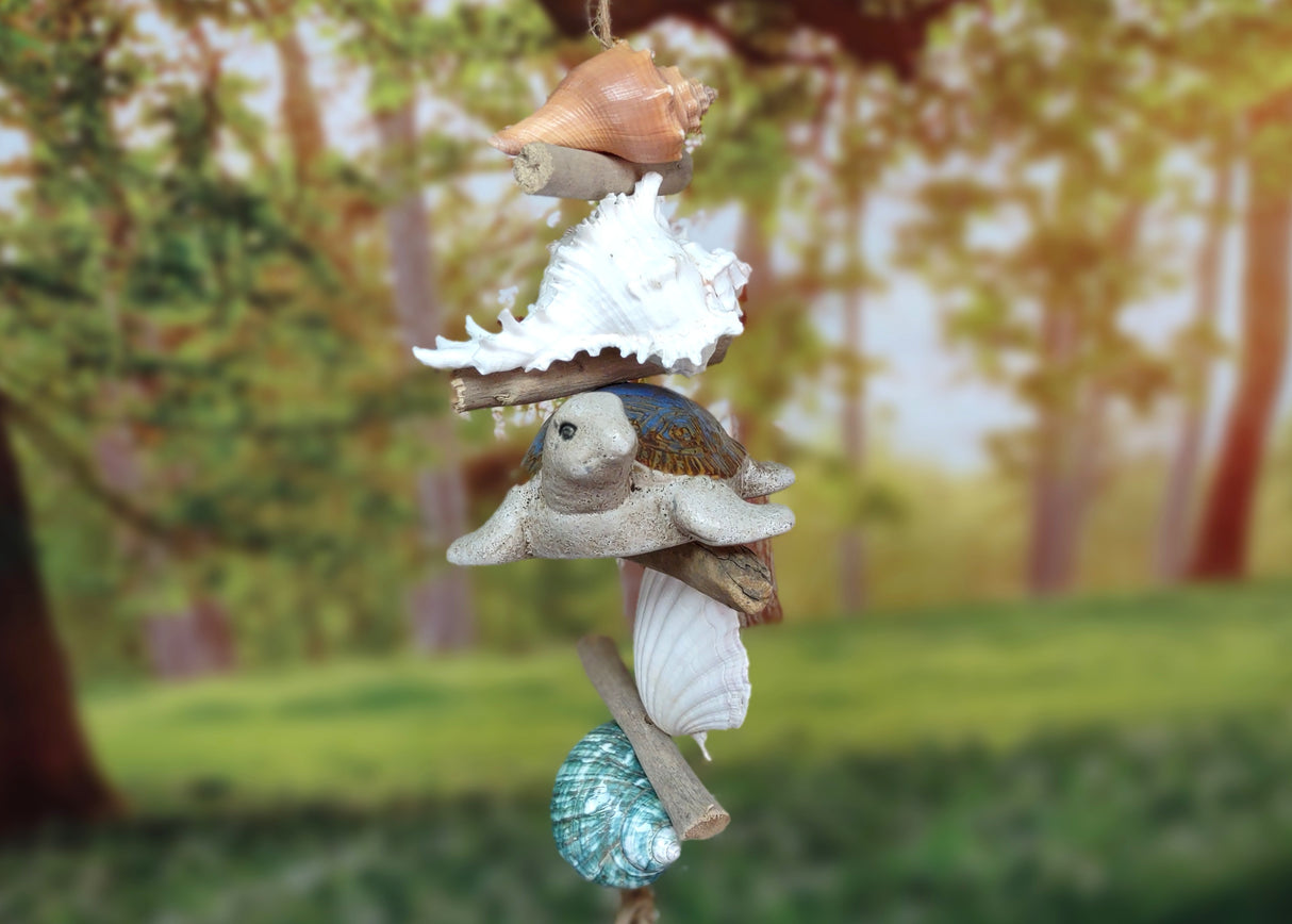 Hanging Nautical Garland Blue Glass Float Sea Turtle Shells (1 Garland approx. 20 x 6 inches) Shells Float Turtle Mobile for beachy décor!