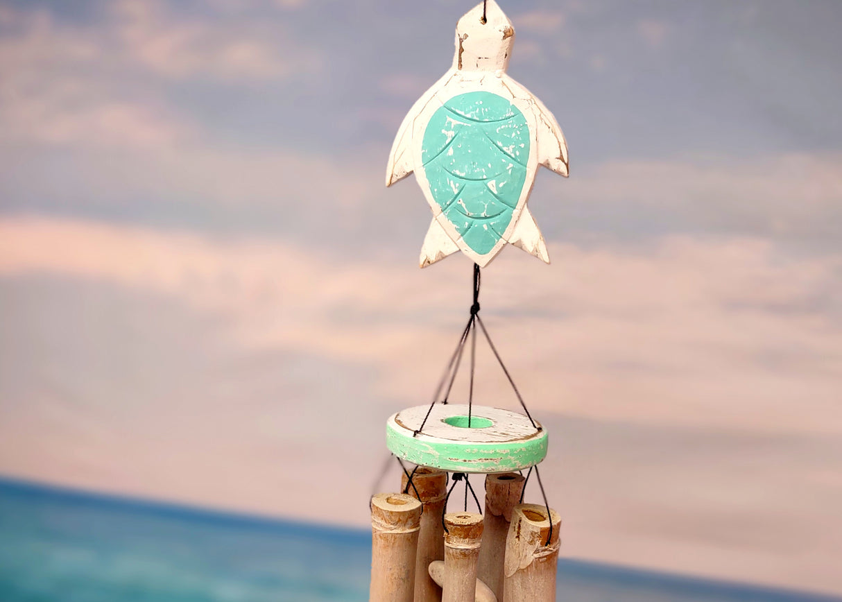 Hanging Wooden Green Turtle Bamboo Wind Chime (1 Chime approx. 33 x 4 inches) Turtle Bamboo Windchime brings beachside charm to any home!