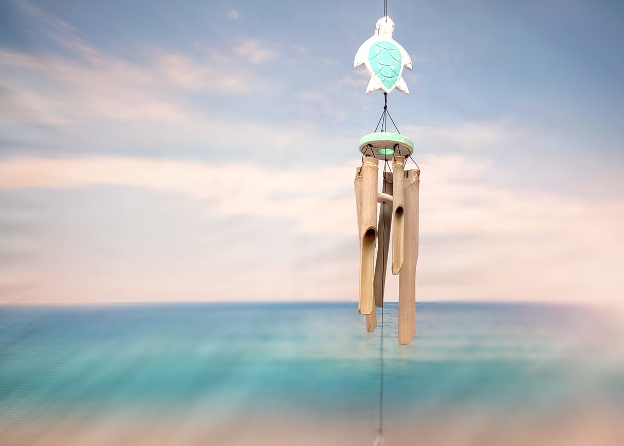 Hanging Wooden Green Turtle Bamboo Wind Chime (1 Chime approx. 33 x 4 inches) Turtle Bamboo Windchime brings beachside charm to any home!