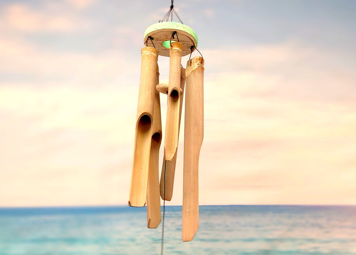 Hanging Wooden Green Turtle Bamboo Wind Chime (1 Chime approx. 33 x 4 inches) Turtle Bamboo Windchime brings beachside charm to any home!