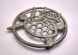 Sea Turtle Trivet Cast Iron Green Gold Weathered Hot Pad (1 trivet approx. 7 inches) Green Sea Turtle Pair Trivet for coastal dining table!
