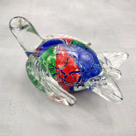 Red Green Blue Glass Sea Turtle Figurine (1 figure approx. 4.5+ inches long) Colorful Glass Sea Turtle for coastal cottage décor charm!