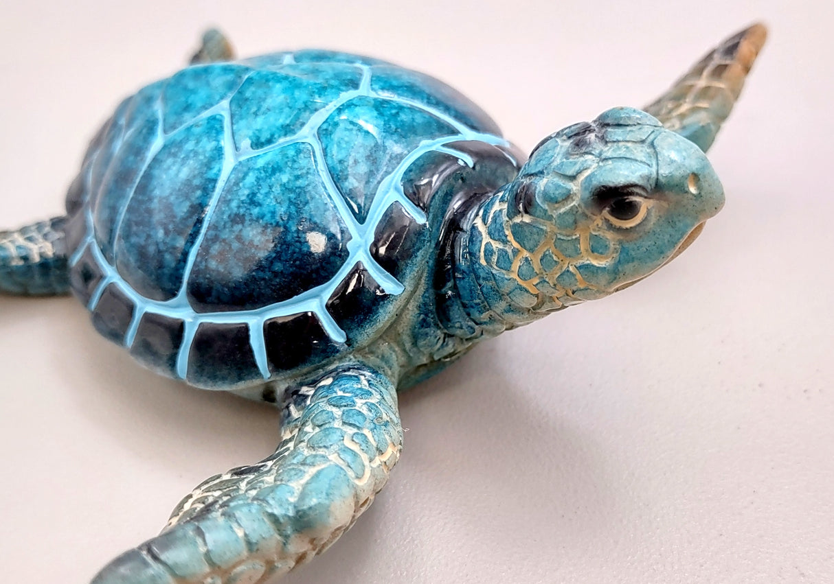 Blue Sea Turtle Figurine Painted Resin (1 turtle approx. 4+ inches long) Blue Painted Resin Sea Turtle Figure for coastal home décor!