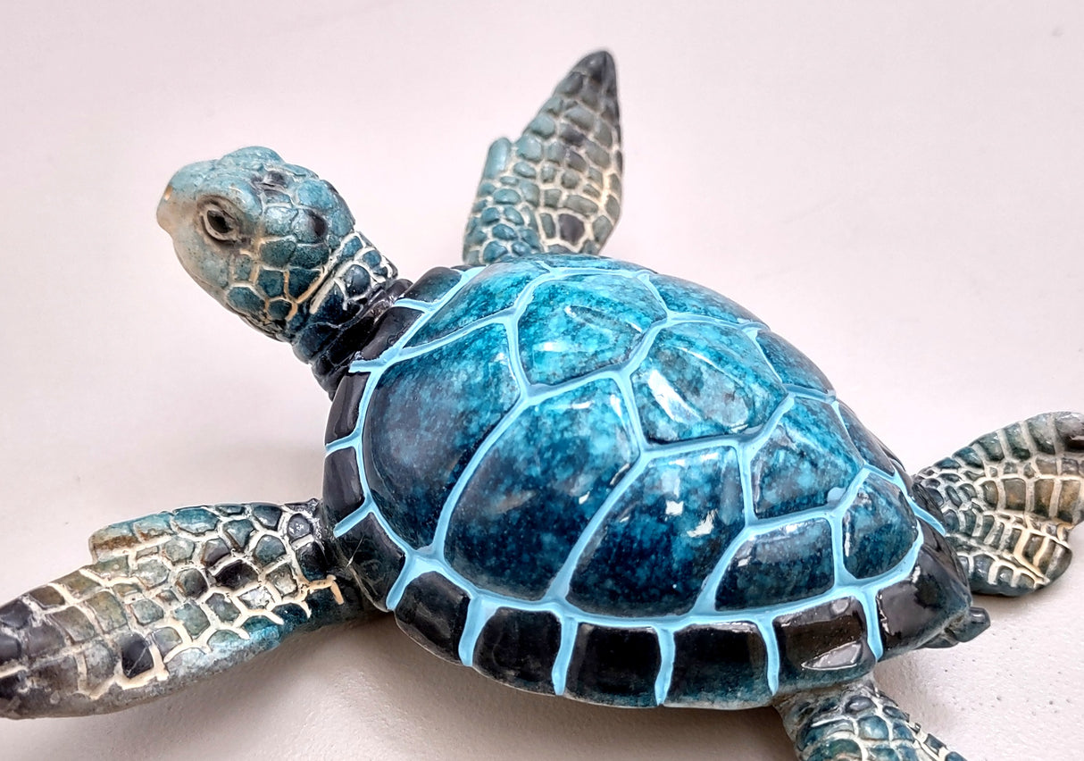 Blue Sea Turtle Figurine Painted Resin (1 turtle approx. 4+ inches long) Blue Painted Resin Sea Turtle Figure for coastal home décor!