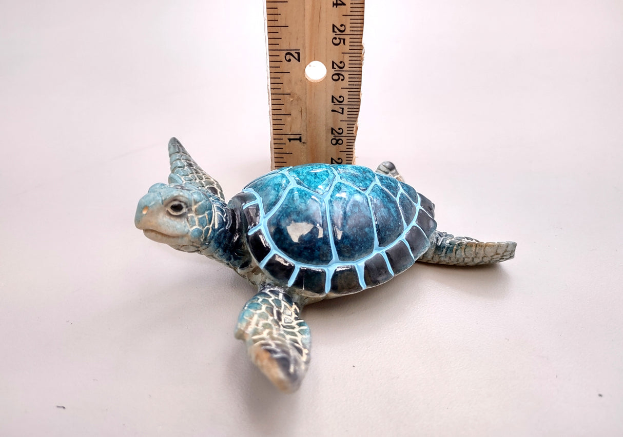 Blue Sea Turtle Figurine Painted Resin (1 turtle approx. 4+ inches long) Blue Painted Resin Sea Turtle Figure for coastal home décor!