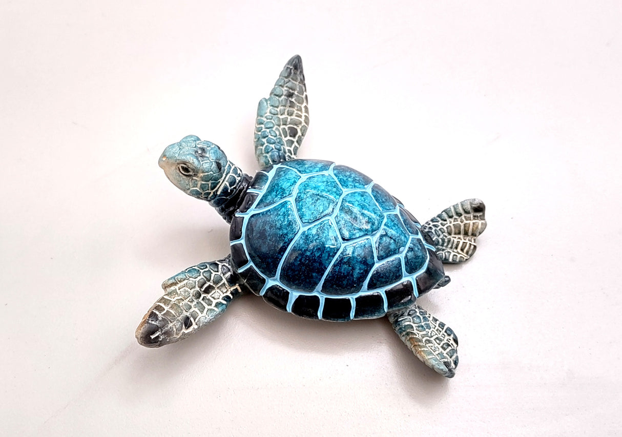 Blue Sea Turtle Figurine Painted Resin (1 turtle approx. 4+ inches long) Blue Painted Resin Sea Turtle Figure for coastal home décor!