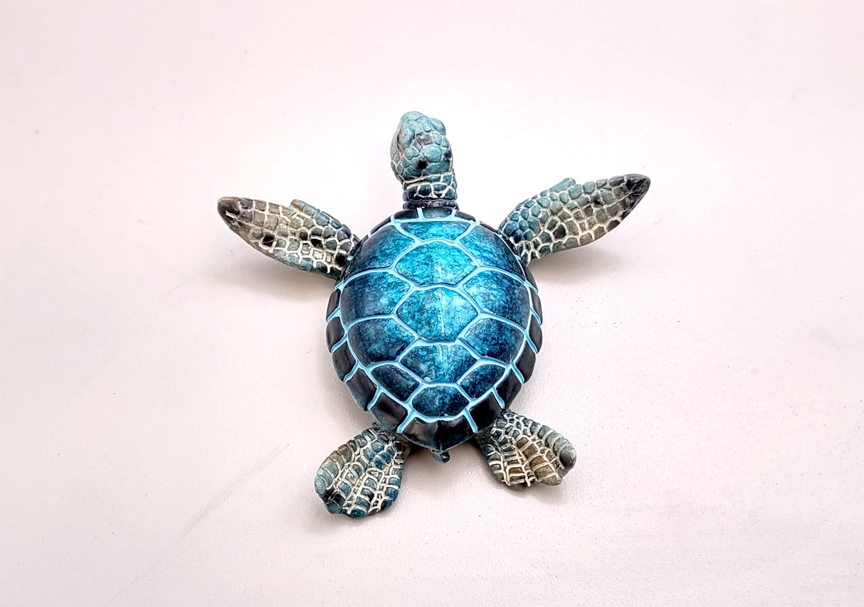 Blue Sea Turtle Figurine Painted Resin (1 turtle approx. 4+ inches long) Blue Painted Resin Sea Turtle Figure for coastal home décor!