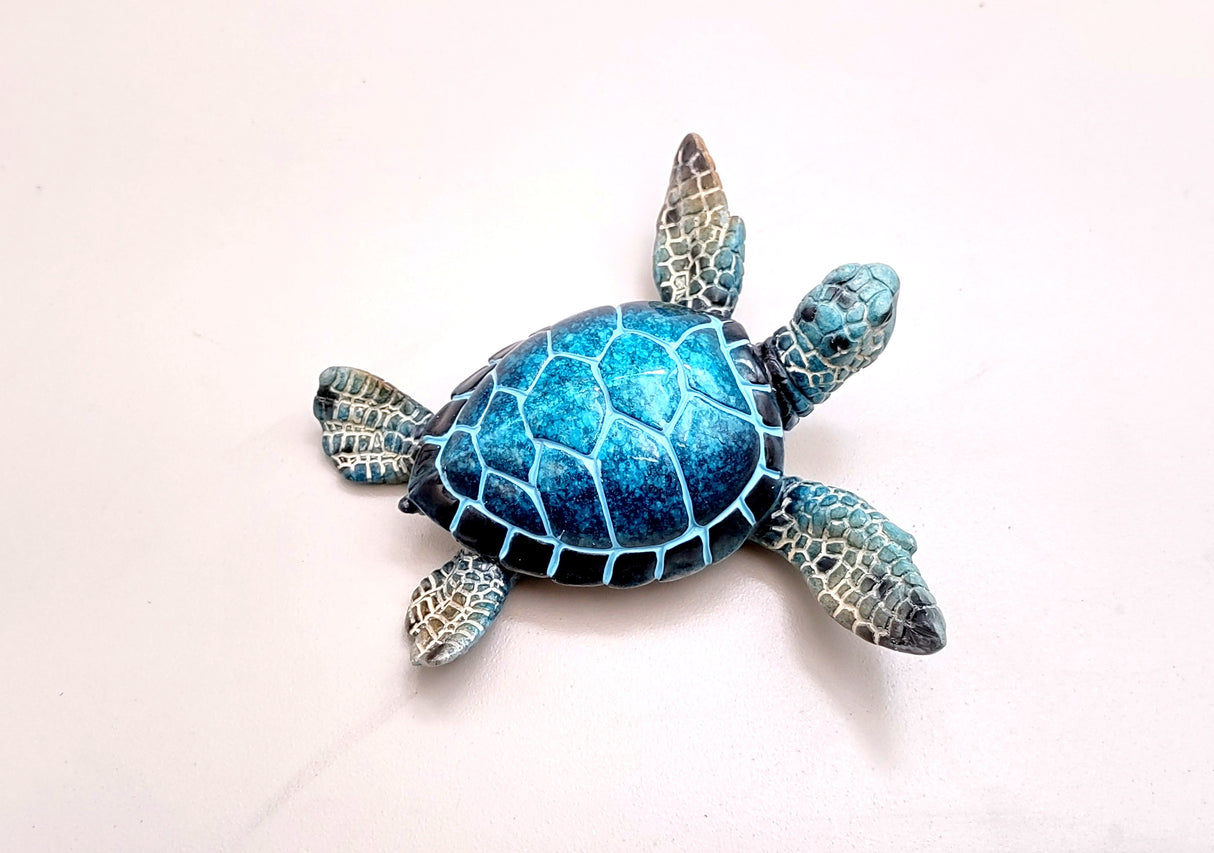 Blue Sea Turtle Figurine Painted Resin (1 turtle approx. 4+ inches long) Blue Painted Resin Sea Turtle Figure for coastal home décor!