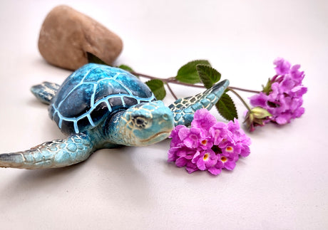 Blue Sea Turtle Figurine Painted Resin (One figure approx. 3+ inches long) Blue Painted Resin Sea Turtle Figure for coastal home décor!