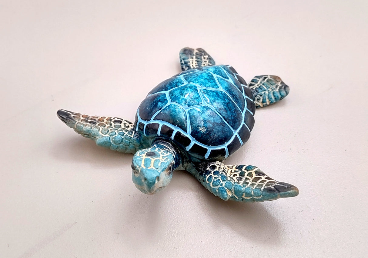 Blue Sea Turtle Figurine Painted Resin (One figure approx. 3+ inches long) Blue Painted Resin Sea Turtle Figure for coastal home décor!
