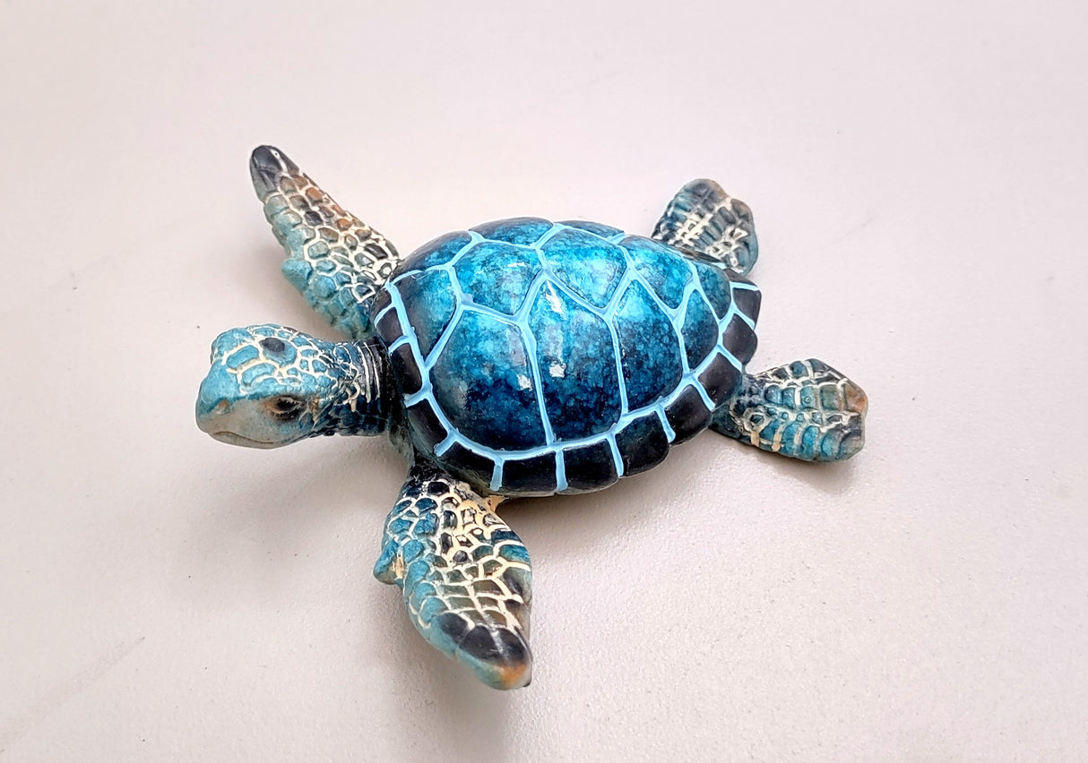 Blue Sea Turtle Figurine Painted Resin (One figure approx. 3+ inches long) Blue Painted Resin Sea Turtle Figure for coastal home décor!