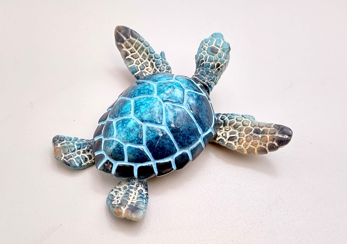 Blue Sea Turtle Figurine Painted Resin (One figure approx. 3+ inches long) Blue Painted Resin Sea Turtle Figure for coastal home décor!