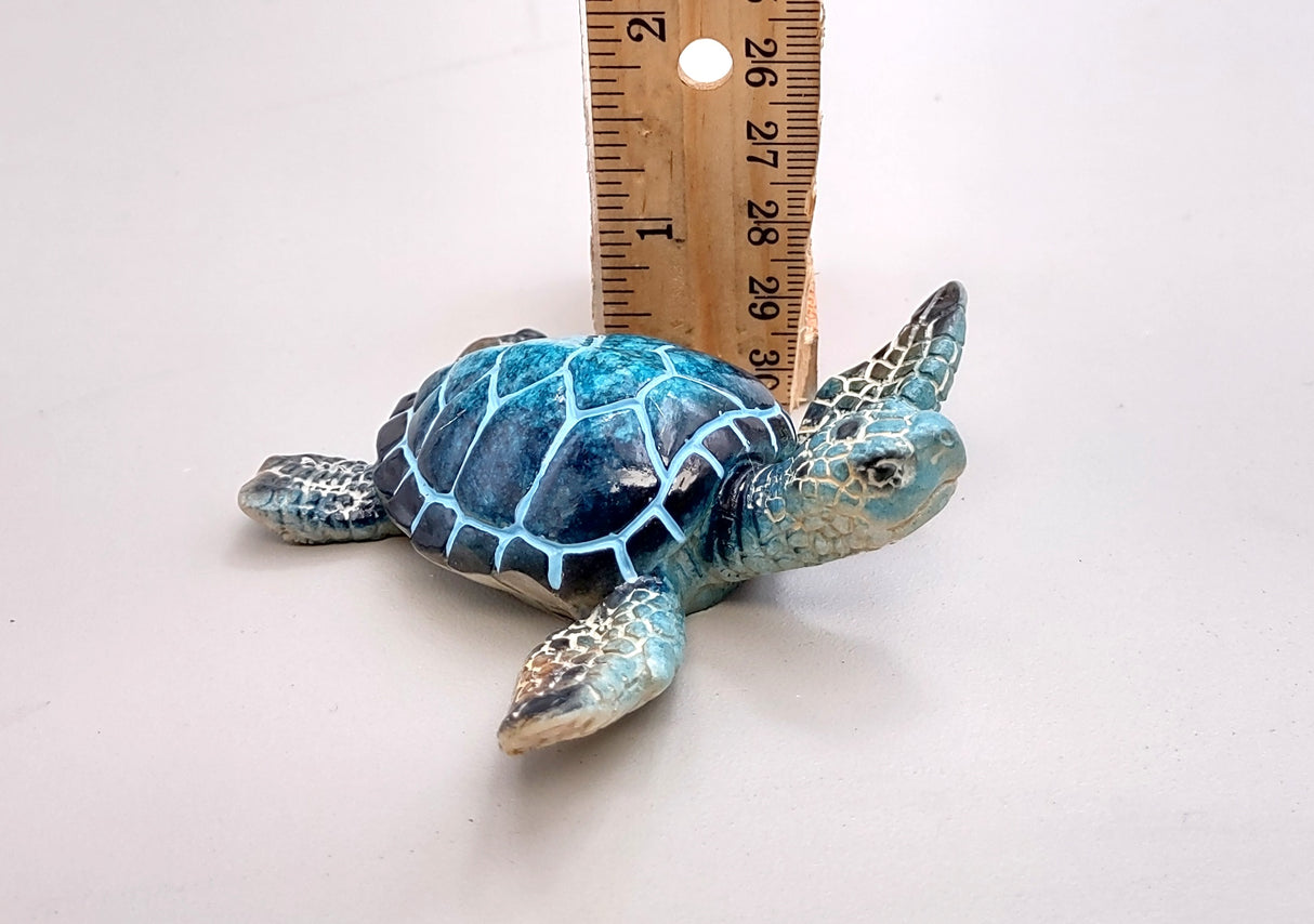 Blue Sea Turtle Figurine Painted Resin (One figure approx. 3+ inches long) Blue Painted Resin Sea Turtle Figure for coastal home décor!