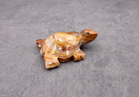 Onyx Turtle Figurine Carved Stone (1 turtle approx. 2 inches long) Colorful Carved Quartz Turtle Figurine for coastal home shelf decor!