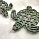Cast Iron Sea Turtle Green Metal Trivet (1 trivet approx. 7+ inches wide) Green Metal Sea Turtle Trivet adds coastal charm & protection!