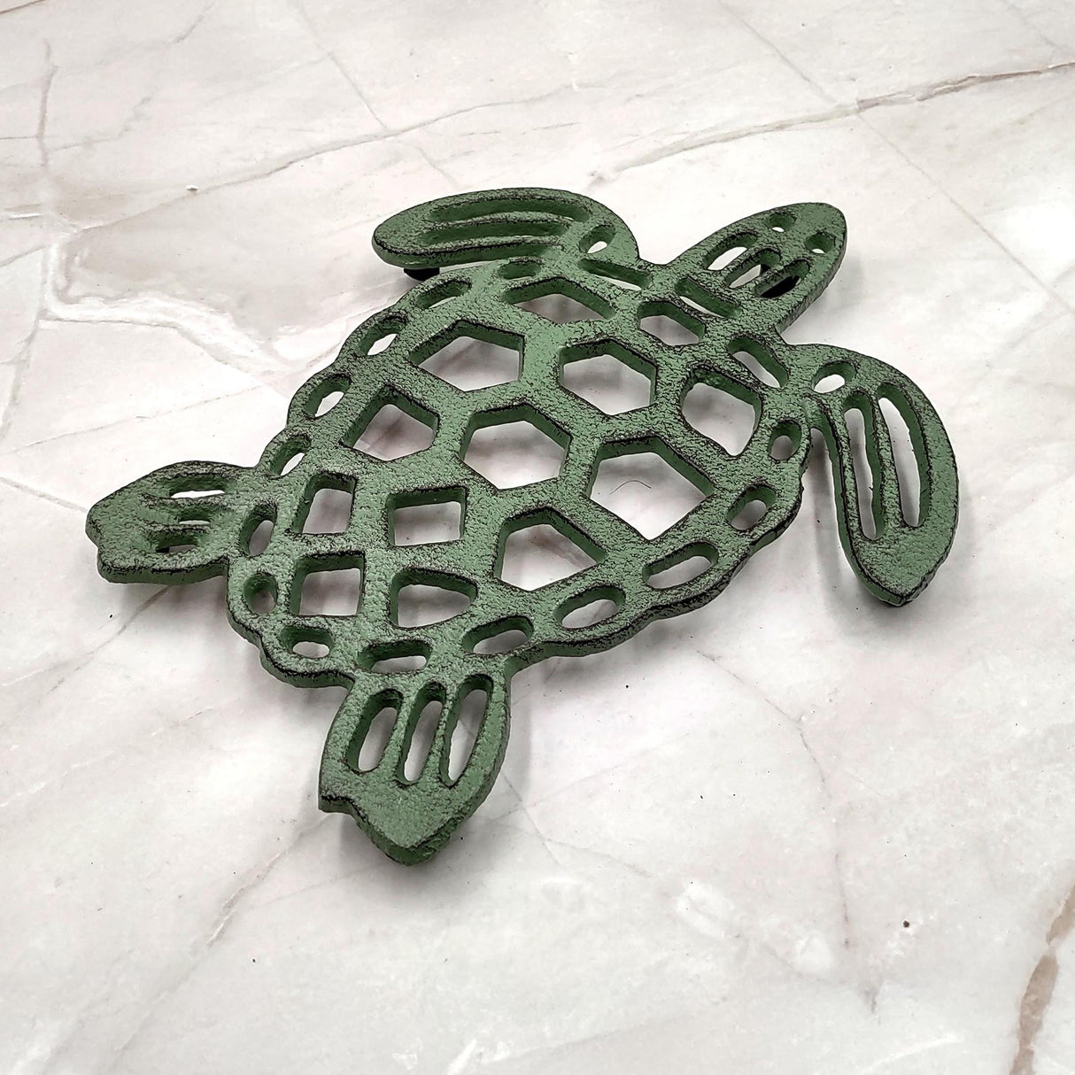 Cast Iron Sea Turtle Green Metal Trivet (1 trivet approx. 7+ inches wide) Green Metal Sea Turtle Trivet adds coastal charm & protection!