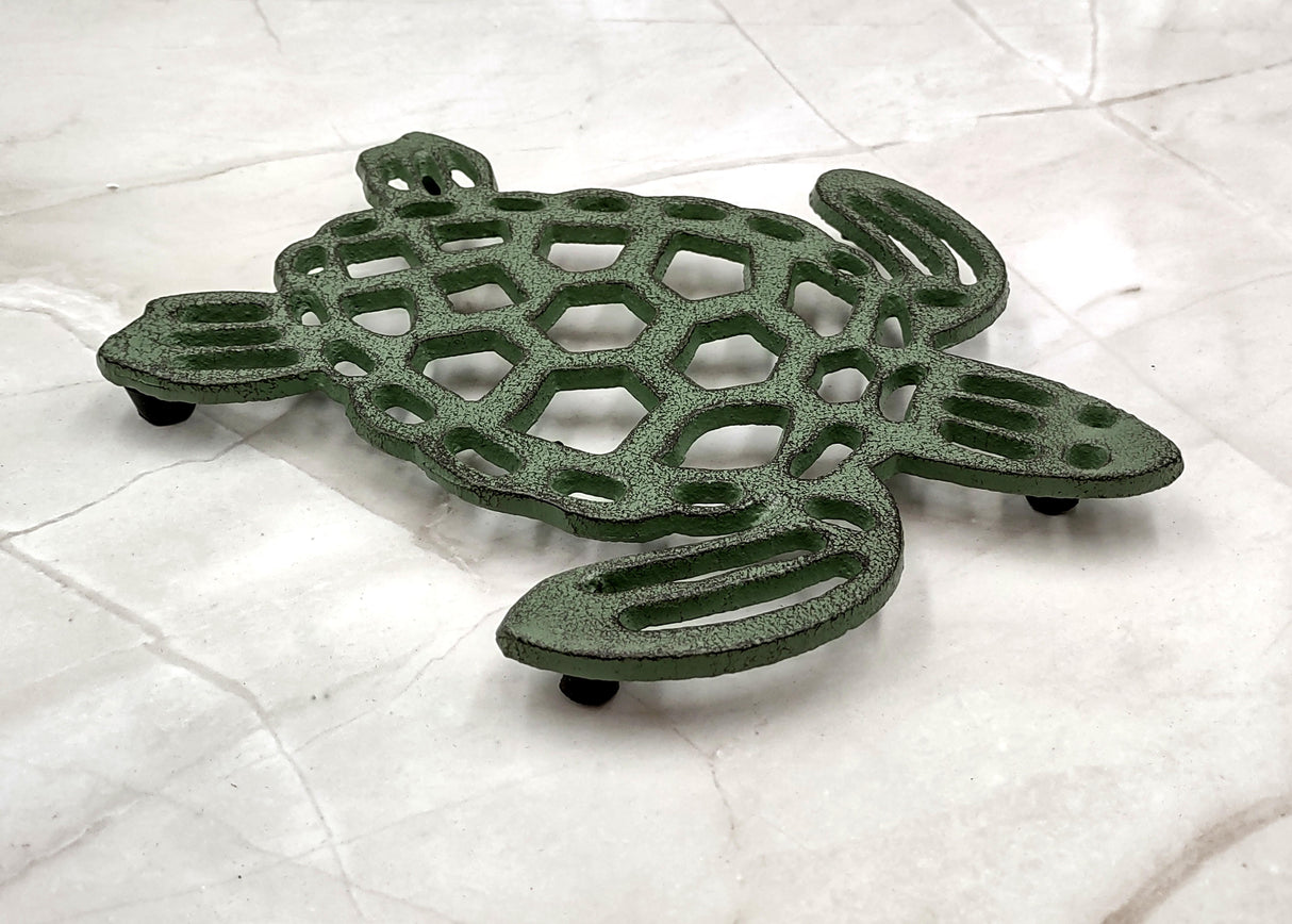 Cast Iron Sea Turtle Green Metal Trivet (1 trivet approx. 7+ inches wide) Green Metal Sea Turtle Trivet adds coastal charm & protection!