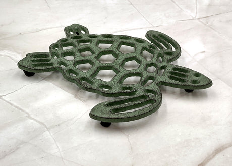 Cast Iron Sea Turtle Green Metal Trivet (1 trivet approx. 7+ inches wide) Green Metal Sea Turtle Trivet adds coastal charm & protection!